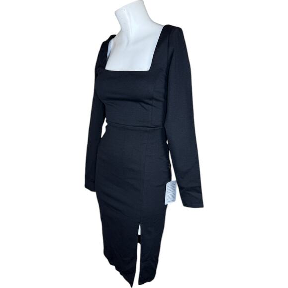 Lulus Women’s XS Black Square Neck Long Sleeve Bodycon Midi Dress Elegant Party - Picture 4 of 15